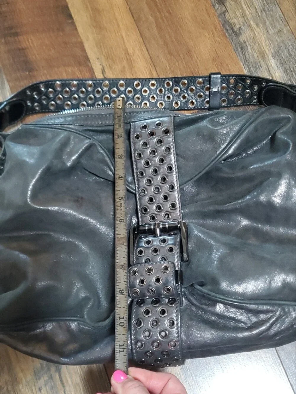 Michael Kors Studded Gray Leather Hobo Shoulder Bag
